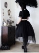 White Lapel Lace Hollow Design Cross Rose Embroidery Sweet Cool Girl Gothic Lolita Black Short-Sleeved Top Skirt Suit