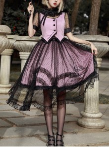 Bach Old Testament Series Pure Color Love Button Retro Polka Dot Top Embroidered Hem Classic Lolita Sleeveless Dress Set