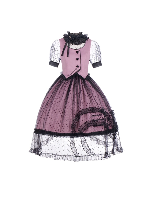 Bach Old Testament Series Pure Color Love Button Retro Polka Dot Top Embroidered Hem Classic Lolita Sleeveless Dress Set