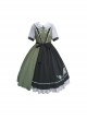 Summer Embroidered Doll Collar Cute Puff Sleeves Green Little Daisy Embroidered Stitching Hem Classic Lolita Short Sleeve Dress