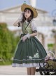 Summer Embroidered Doll Collar Cute Puff Sleeves Green Little Daisy Embroidered Stitching Hem Classic Lolita Short Sleeve Dress