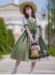 Summer Embroidered Doll Collar Cute Puff Sleeves Green Little Daisy Embroidered Stitching Hem Classic Lolita Short Sleeve Dress