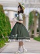 Summer Embroidered Doll Collar Cute Puff Sleeves Green Little Daisy Embroidered Stitching Hem Classic Lolita Short Sleeve Dress