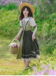 Summer Embroidered Doll Collar Cute Puff Sleeves Green Little Daisy Embroidered Stitching Hem Classic Lolita Short Sleeve Dress