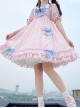 Summer Sweetheart Series Fresh Daily Navy Collar High Waist Striped Love Bowknot Lace Sweet Lolita Short Sleeve Dress