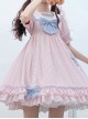 Summer Sweetheart Series Fresh Daily Navy Collar High Waist Striped Love Bowknot Lace Sweet Lolita Short Sleeve Dress