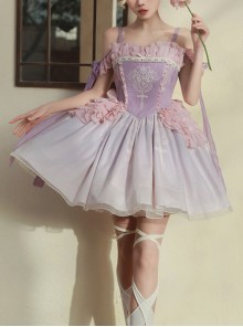 Midsummer Dream Series Elegant Ballerina Style Embroidered Print Gradient Purple Classic Lolita Sleeveless Dress