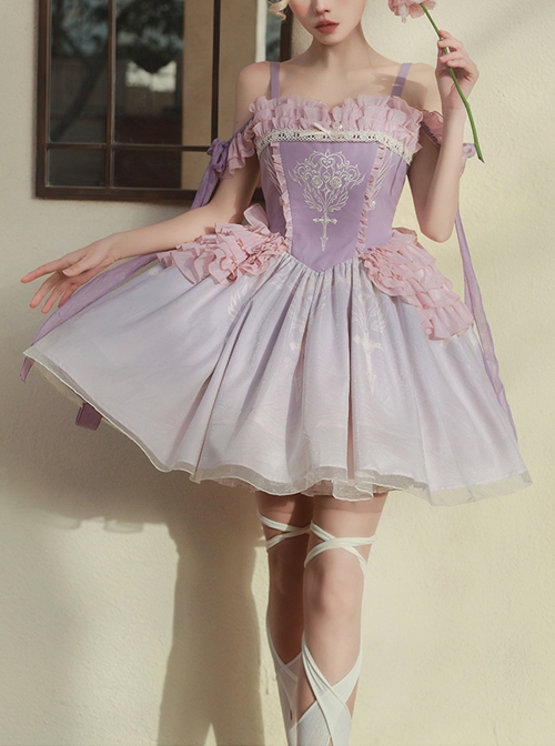 Midsummer Dream Series Elegant Ballerina Style Embroidered Print Gradient Purple Classic Lolita Sleeveless Dress