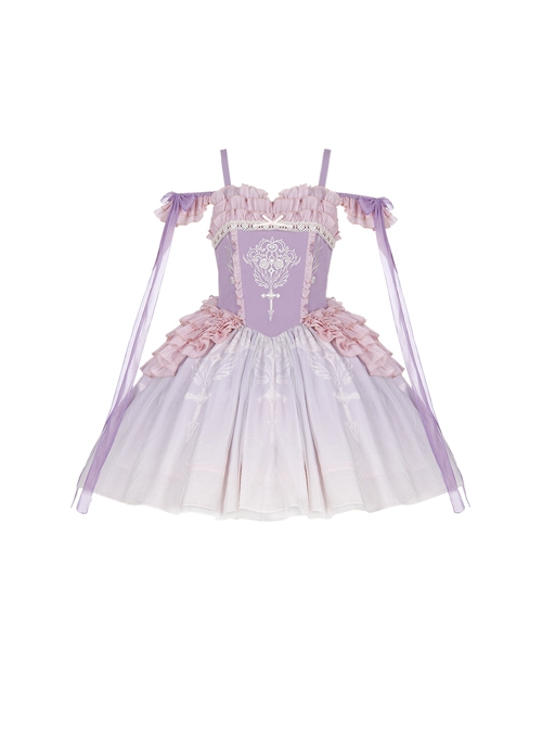 Midsummer Dream Series Elegant Ballerina Style Embroidered Print Gradient Purple Classic Lolita Sleeveless Dress