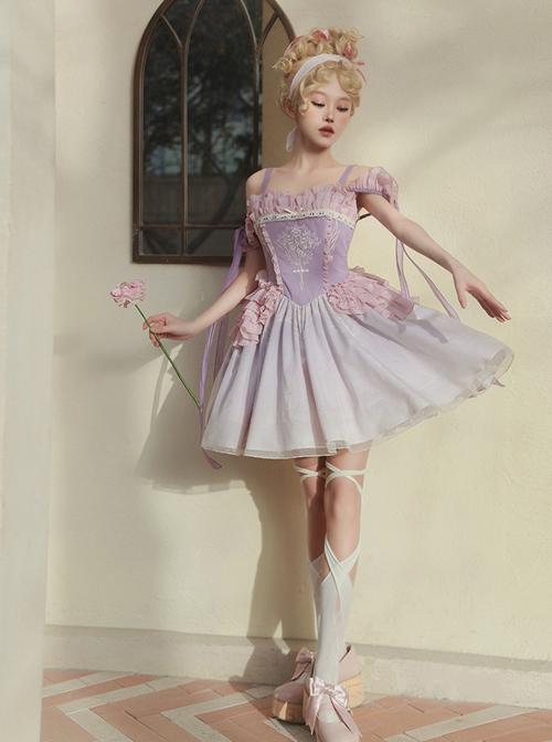 Midsummer Dream Series Elegant Ballerina Style Embroidered Print Gradient Purple Classic Lolita Sleeveless Dress