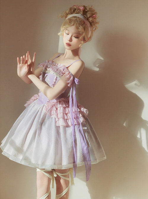 Midsummer Dream Series Elegant Ballerina Style Embroidered Print Gradient Purple Classic Lolita Sleeveless Dress