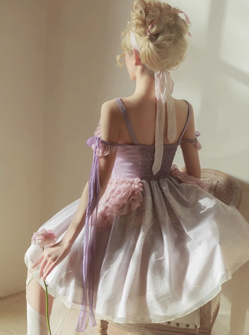 Midsummer Dream Series Elegant Ballerina Style Embroidered Print Gradient Purple Classic Lolita Sleeveless Dress