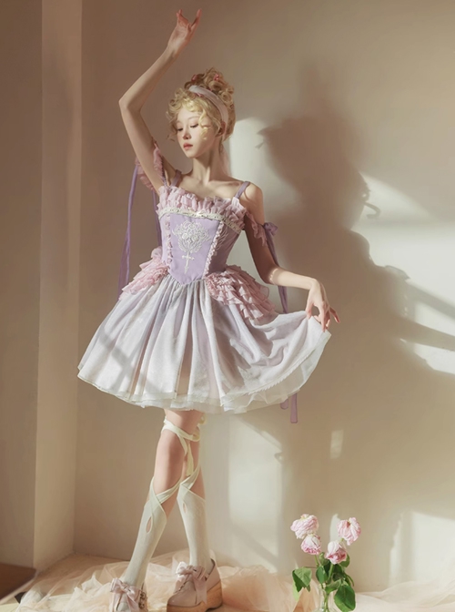 Midsummer Dream Series Elegant Ballerina Style Embroidered Print Gradient Purple Classic Lolita Sleeveless Dress