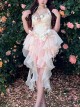 Peach Snow Mountain Series Romantic Temperament Fairy High Waist Slim Bowknot Flower Gradient Hem Sweet Lolita Sleeveless Dress