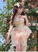 Peach Snow Mountain Series Romantic Temperament Fairy High Waist Slim Bowknot Flower Gradient Hem Sweet Lolita Sleeveless Dress