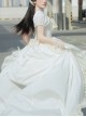 Spring Summer Pure Color Puff Sleeve Elegant Bowknot Decoration Detachable Trailing Classic Lolita Short-Sleeved Dress