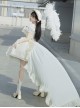 Spring Summer Pure Color Puff Sleeve Elegant Bowknot Decoration Detachable Trailing Classic Lolita Short-Sleeved Dress