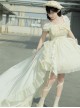 Spring Summer Pure Color Puff Sleeve Elegant Bowknot Decoration Detachable Trailing Classic Lolita Short-Sleeved Dress