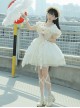 Spring Summer Pure Color Puff Sleeve Elegant Bowknot Decoration Detachable Trailing Classic Lolita Short-Sleeved Dress