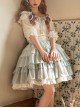 Flower Language Series White Lace Lantern Sleeve Top Blue Flower Decoration Cake Skirt Classic Lolita Top Skirt Set