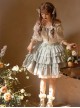 Flower Language Series White Lace Lantern Sleeve Top Blue Flower Decoration Cake Skirt Classic Lolita Top Skirt Set