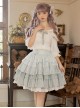 Flower Language Series White Lace Lantern Sleeve Top Blue Flower Decoration Cake Skirt Classic Lolita Top Skirt Set