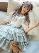 Flower Language Series White Lace Lantern Sleeve Top Blue Flower Decoration Cake Skirt Classic Lolita Top Skirt Set