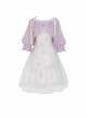 Daily Elegant Girl Purple Lantern Sleeve Short Coat Rose Print Slim Fit Classic Lolita Sleeveless Dress Set