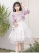 Daily Elegant Girl Purple Lantern Sleeve Short Coat Rose Print Slim Fit Classic Lolita Sleeveless Dress Set