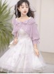 Daily Elegant Girl Purple Lantern Sleeve Short Coat Rose Print Slim Fit Classic Lolita Sleeveless Dress Set