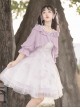 Daily Elegant Girl Purple Lantern Sleeve Short Coat Rose Print Slim Fit Classic Lolita Sleeveless Dress Set