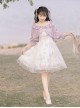 Daily Elegant Girl Purple Lantern Sleeve Short Coat Rose Print Slim Fit Classic Lolita Sleeveless Dress Set