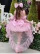 Rose Dream Series Elegant Square Neck Rose Print Polka Dot Mesh Pink Tassel Classic Lolita Sleeveless Dress