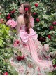 Rose Floral Print Stereoscopic Rose Decoration Oversized Bowknot Trailing Design Backless Classic Lolita Sleeveless Dress
