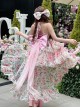 Rose Floral Print Stereoscopic Rose Bowknot Decoration Oversized Bowknot Trailing Design Backless Classic Lolita Sleeveless Dress