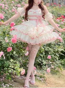 Pink Bowknot Lace Sweet Ballerina Style Slim Fit Daily Sweet Lolita Sleeveless Dress