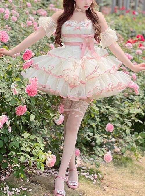 Pink Bowknot Lace Sweet Ballerina Style Slim Fit Daily Sweet Lolita Sleeveless Dress