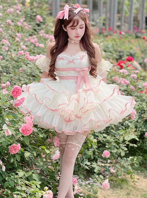 Pink Bowknot Lace Sweet Ballerina Style Slim Fit Daily Sweet Lolita Sleeveless Dress