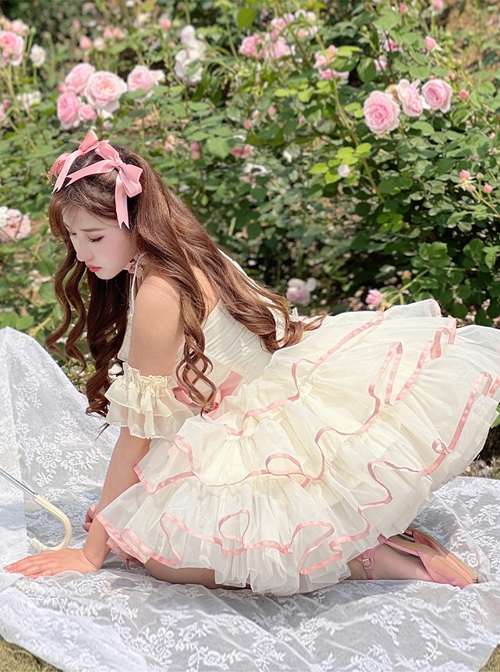 Pink Bowknot Lace Sweet Ballerina Style Slim Fit Daily Sweet Lolita Sleeveless Dress