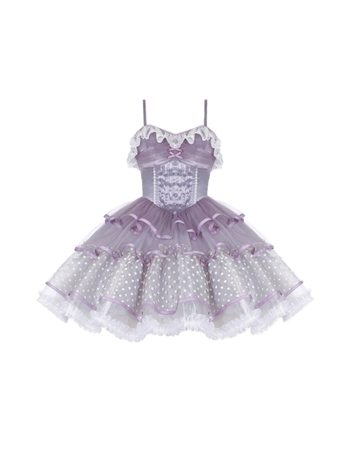 Star Trail Series Purple Lace Satin Star Mesh Ballet Style Miniskirt Classic Lolita Sleeveless Dress