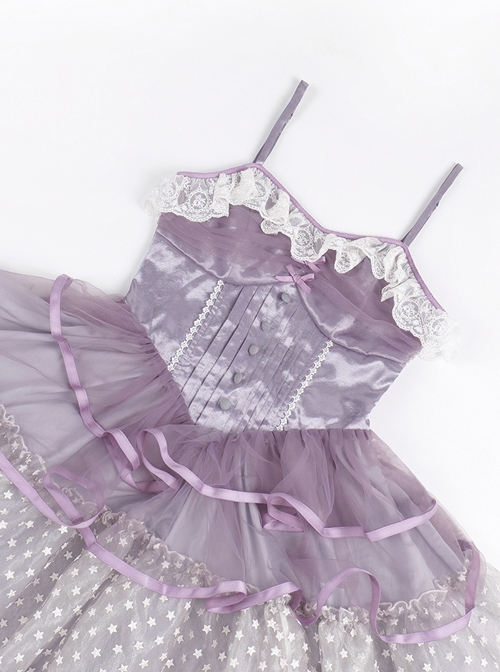 Star Trail Series Purple Lace Satin Star Mesh Ballet Style Miniskirt Classic Lolita Sleeveless Dress