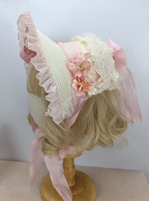 Pastoral Style Lace Flower Sunscreen Elegant Ribbon Bowknot Decoration Binding Band Classic Lolita Hat