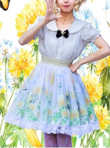 Ladylike Dandelion Butterfly Oil Painting Digital Printing Tulle Lace Ruffle Design Sweet Lolita Skirt