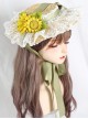 Pastoral Style Green Ribbon Bowknot Lace Sunscreen Sunflower Binding Band Classic Lolita Straw Weaving Hat