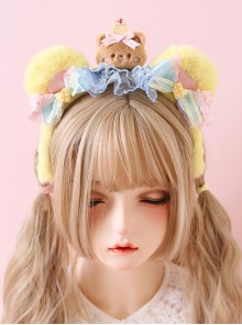 Plush Yellow Little Bear Ear Bowknot Little Bear Decoration Cute Sweet Lolita Headband