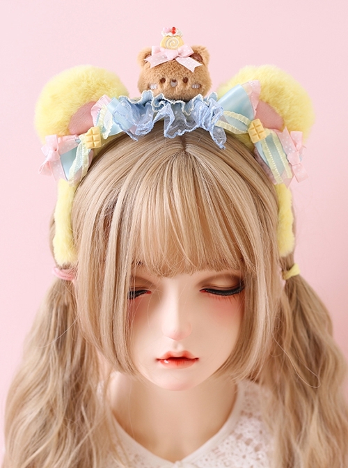 Plush Yellow Little Bear Ear Bowknot Little Bear Decoration Cute Sweet Lolita Headband