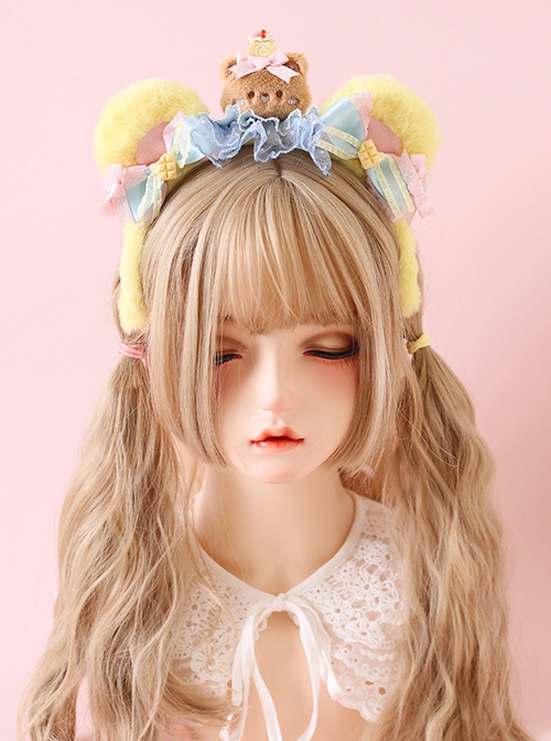 Plush Yellow Little Bear Ear Bowknot Little Bear Decoration Cute Sweet Lolita Headband