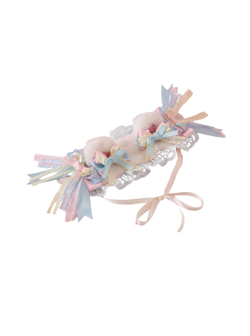 Pure Color Lace Plush Bear Ears Pink Blue Bowknot Decoration Cute Sweet Lolita Headband