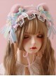 Pure Color Lace Plush Bear Ears Pink Blue Bowknot Decoration Cute Sweet Lolita Headband