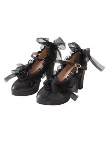 Black Simple Ribbon Bowknot Lace All-Match Daily Gothic Lolita Shoes